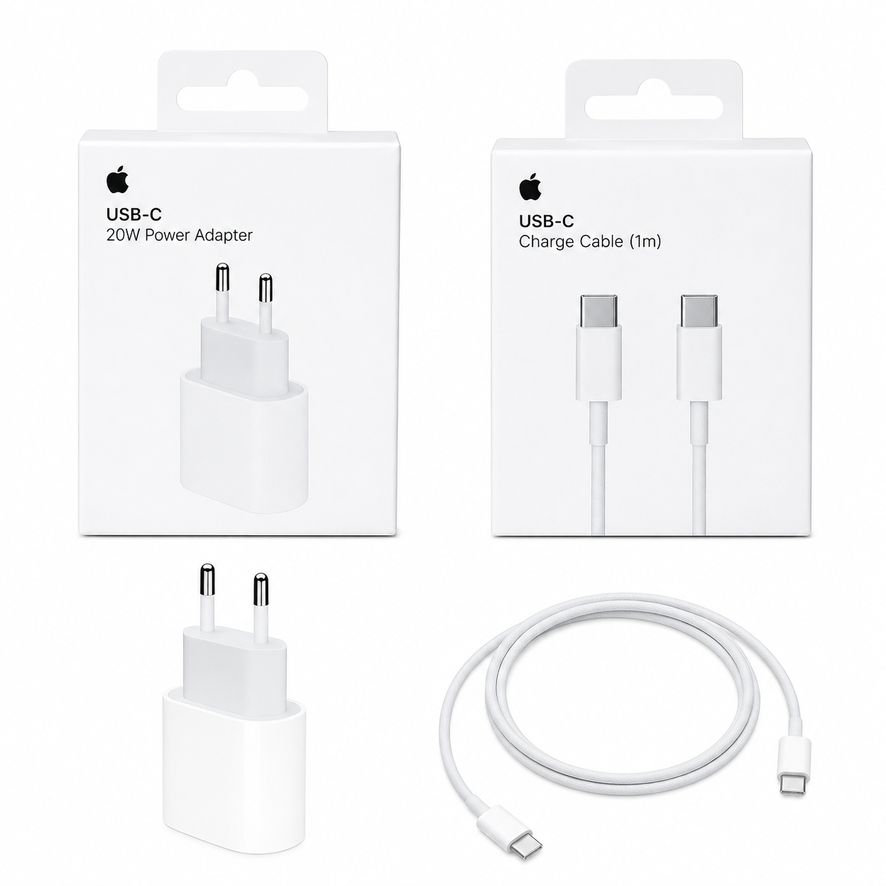 Pachet Incarcator Apple iPhone 20W USB-C + Cablu USB-C Fast Charge