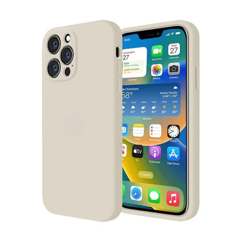 Husa Silicon Interior Microfibra Antique White Full Camera Apple iPhone 14 - StarMobile.ro - Modă pentru telefon