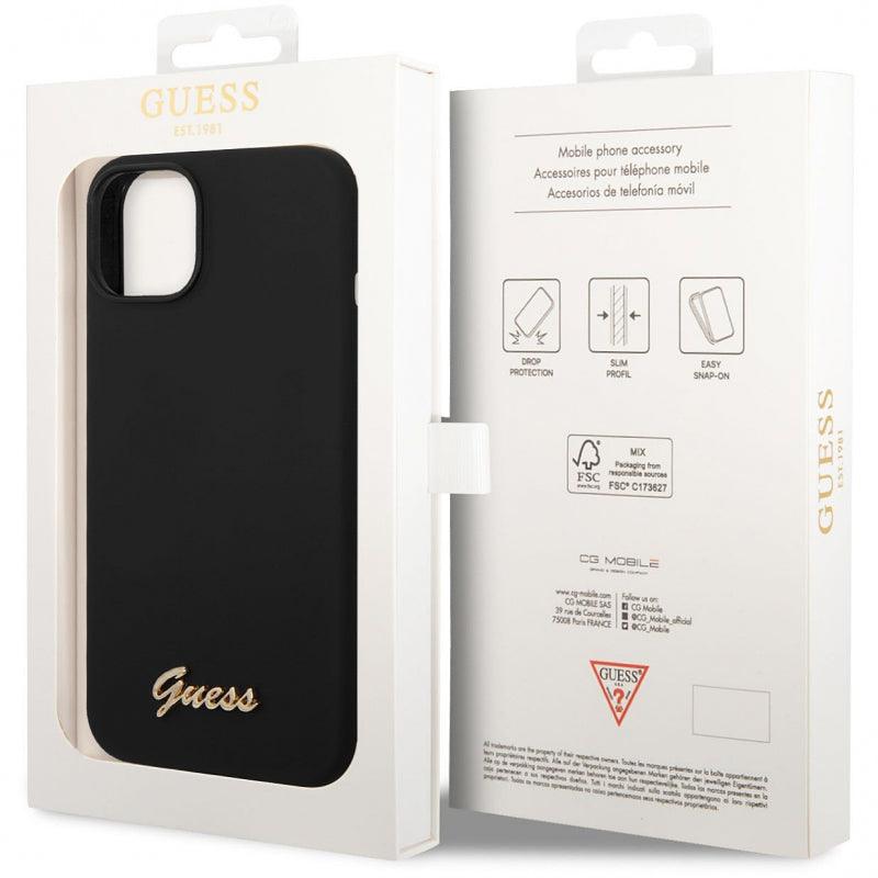 Husa Guess Silicone Liquid Metal Apple iPhone 14 Black - StarMobile.ro - Modă pentru telefon